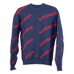 Balenciaga Logo Sweater Navy Blue Red Size S